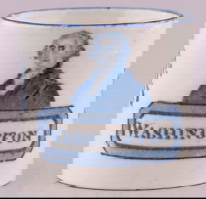 "WASHINGTON" RARE BLUE TRANSFER PORTRAIT CHILDS CUP.