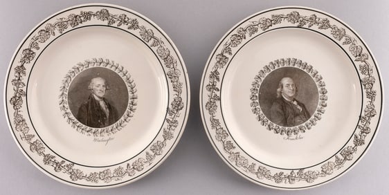 WASHINGTON & FRANKLIN SOFT PASTE PORTRAIT PLATE PAIR C.1820s.