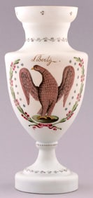 "LIBERTY" EAGLE & 17 STARS PATRIOTIC C.1803 BRISTOL MILK GLASS VASE.