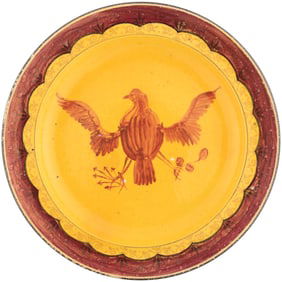 HAND PAINTED AMERICAN EAGLE ON CANARY YELLOW PLATE EARLY 19TH CENTURY.