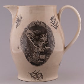 "BUONAPARTE, JEFFERSON, JOHN BULL" RARE C.1807 LIVERPOOL CREAMWARE JUG.