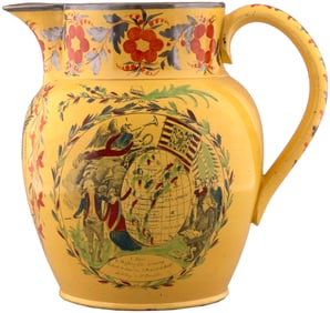 JEFFERSON: EXCEPTIONAL WASHINGTON & FRANKLIN COLONIAL AMERICAN MAP 10" LIVERPOOL JUG.