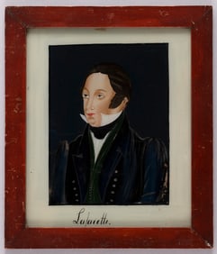 MARQUIS DE "LAFAYETTE" REVERSE PAINTED GLASS PORTRAIT.