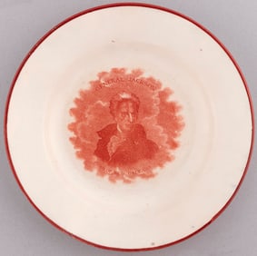 "GENERAL JACKSON HERO OF NEW ORLEANS" BRICK RED TRANSFER PORTRAIT PLATE.