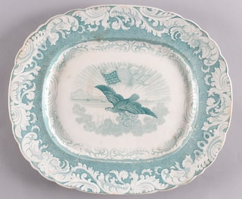 "E PLURIBUS UNUM" 13 STAR AMERICAN FLAG & SOARING EAGLE LARGE SERVING PLATTER.