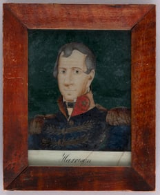 WILLIAM H. HARRISON REVERSE PAINTED GLASS PORTRAIT.