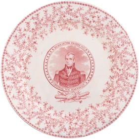 "GENERAL W. H. HARRISON HERO OF THE THAMES 1813" RED CHICKWEED BORDER PORTRAIT PLATE.