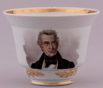 "JAMES POLK" HAND PAINTED FRENCH PORCELAIN TEA CUP.