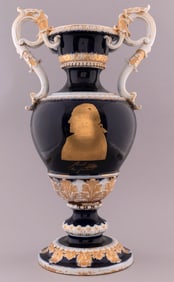 BARON VON STEUBEN MONUMENTAL GILT COBALT MEISSEN VASE.