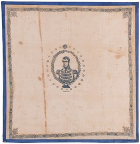 HARRISON MILITARY PORTRAIT "OHIO" LOG CABIN 1840 CAMPAIGN BANDANA.