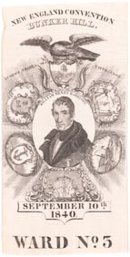 W. H. HARRISON "WARD No. 3" 1840 "BUNKER HILL PORTRAIT RIBBON.