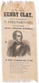 CLAY, FRELINGHUYSEN "GEN'L JOSEPH MARKLE" PENNSYLVANIA COATTAIL RIBBON.