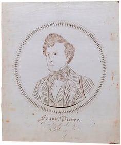 HAND DRAWN FRANKLIN PIERCE 1857 SPENCERIAN PORTRAIT ON PAPER.