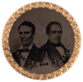 LINCOLN & HAMLIN 1860 UNIFACE JUGATE FERROTYPE BADGE UNLISTED IN DEWITT.