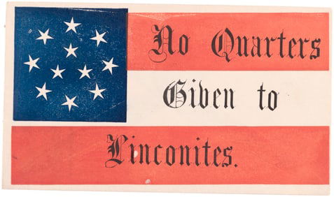 "NO QUARTERS GIVEN TO LINCONITES" 11 STAR CONFEDERATE FLAG CIVIL WAR LETTER COVER.
