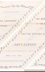 CIVIL WAR: "RE-RAISING OF THE UNITED STATES FLAG ON FORT SUMTER" 1865 CEREMONY PROGRAM.