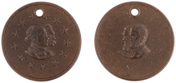 GRANT & SEYMOUR 1868 JUGATE HARD RUBBER BADGE PAIR.