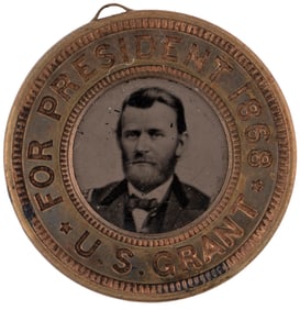 GRANT & COLFAX BACK TO BACK FERROTYPE BADGE HAKE #3038.