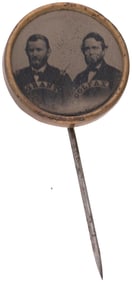 GRANT & COLFAX 1868 UNIFACE FERROTYPE JUGATE STICK PIN BADGE.