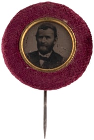GRANT 1872 CAMPAIGN FERROTYPE WITH PLUSH SATIN BORDER.