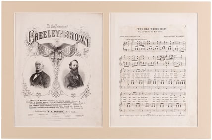 GREELEY & BROWN 1872 JUGATE SHEET MUSIC IN MATTED DISPLAY.