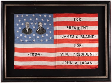 BLAINE & LOGAN 1884 CAMPAIGN JUGATE AMERICAN FLAG.