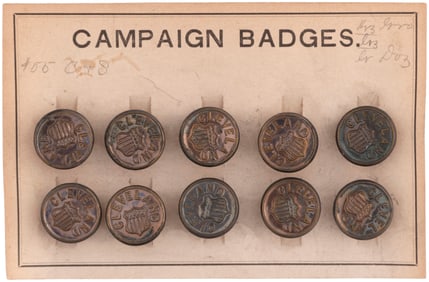 "CLEVELAND" BRASS AMERICAN SHIELD STUDS ON ORIGINAL "CAMPAIGN BADGES" CARD.