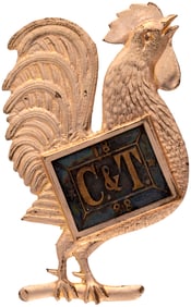 CLEVELAND: "C & T 1888" FIGURAL ROOSTER CAMPAIGN BADGE.