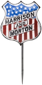HARRISON & MORTON PATRIOTIC AMERICAN SHIELD PORCELAIN BADGE.