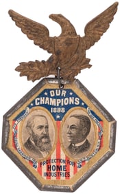 HARRISON & MORTON "OUR CHAMPIONS 1888" RARE JUGATE BADGE HAKE #3200.