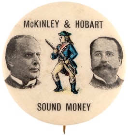 McKINLEY & HOBART "SOUND MONEY" MINUTE MEN JUGATE BUTTON HAKE #3158.