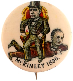 MCKINLEY IN PRESIDENTIAL CHAIR SITTING ON BRYAN BUTTON HAKE #3279.