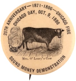 McKINLEY SOUND MONEY RALLY & 1896 CHICAGO FIRE 25TH ANNIVERSARY BUTTON.