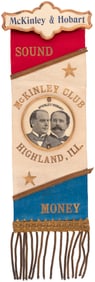 "McKINLEY CLUB HIGHLAND, ILL" 1896 JUGATE RIBBON BADGE.