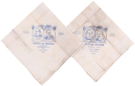 McKINLEY & BRYAN "SOUND MONEY" & "ANTI-TRUST" 1900 JUGATE BANDANA PAIR.