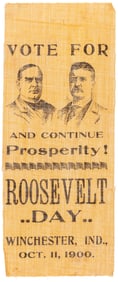 McKINLEY & ROOSEVELT 1900 "ROOSEVELT DAY" INDIANA JUGATE RIBBON.