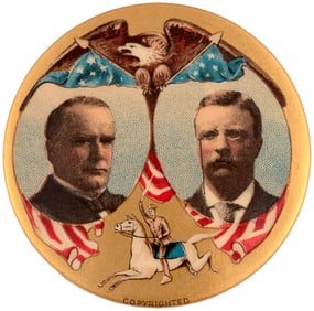 McKINLEY & ROOSEVELT ROUGH RIDER JUGATE BUTTON LARGEST VARIETY.