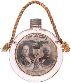 BRYAN & STEVENSON 1900 JUGATE LABEL UNDER GLASS CANTEEN STYLE FLASK.