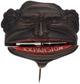 ANTI- BRYAN "EXPANSION" OPEN MOUTH MECHANICAL STICK PIN BADGE.