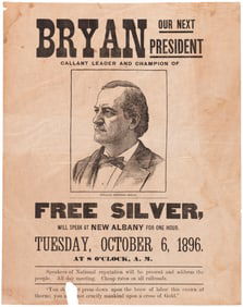"BRYAN OUR NEXT PRESIDENT" 1896 ALBANY, NEW YORK PORTRAIT BROADSIDE POSTER.
