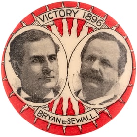 "VICTORY 1896 BRYAN & SEWALL" JUGATE BUTTON HAKE #5.