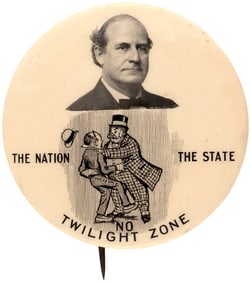 BRYAN "TWILIGHT ZONE" OUTSTANDING 1908 CARTOON BUTTON HAKE #3233.