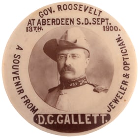ROOSEVELT SOUTH DAKOTA SINGLE DAY EVENT 1900 CAMPAIGN ADVERTISING BUTTON.