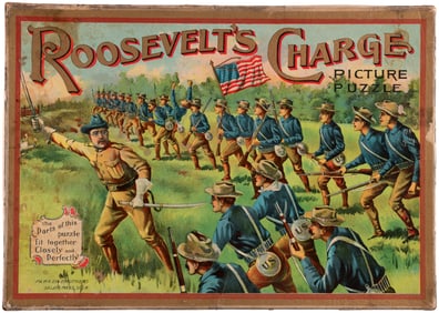 "ROOSEVELT'S CHARGE PICTURE PUZZLE" IN ORIGINAL ROUGH RIDER SAN JUAN HILL BOX.