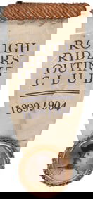 ROOSEVELT "ROUGH RIDERS OUTING CLUB 1899-1904" RARE CAMPAIGN RIBBON BADGE.