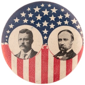 ROOSEVELT & FAIRBANKS RARE 1904 STARS & BARS JUGATE BUTTON UNLISTED IN HAKE.
