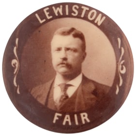 ROOSEVELT "LEWISTON FAIR" RARE MAINE REAL PHOTO BUTTON.