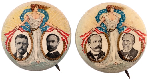 ROOSEVELT & PARKER 1904 STANDING LIBERTY JUGATE BUTTON PAIR.