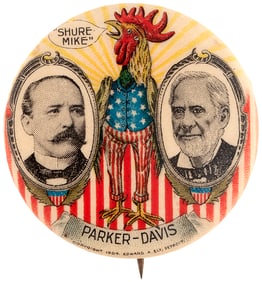 PARKER & DAVIS 'SHURE MIKE' 1904 UNCLE SAM ROOSTER JUGATE BUTTON HAKE #12.