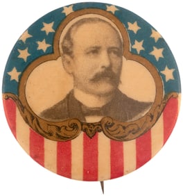 PARKER RARE 1904 PORTRAIT BUTTON W/SEWING MACHINE ADVERTISING BACK PAPER HAKE #132.